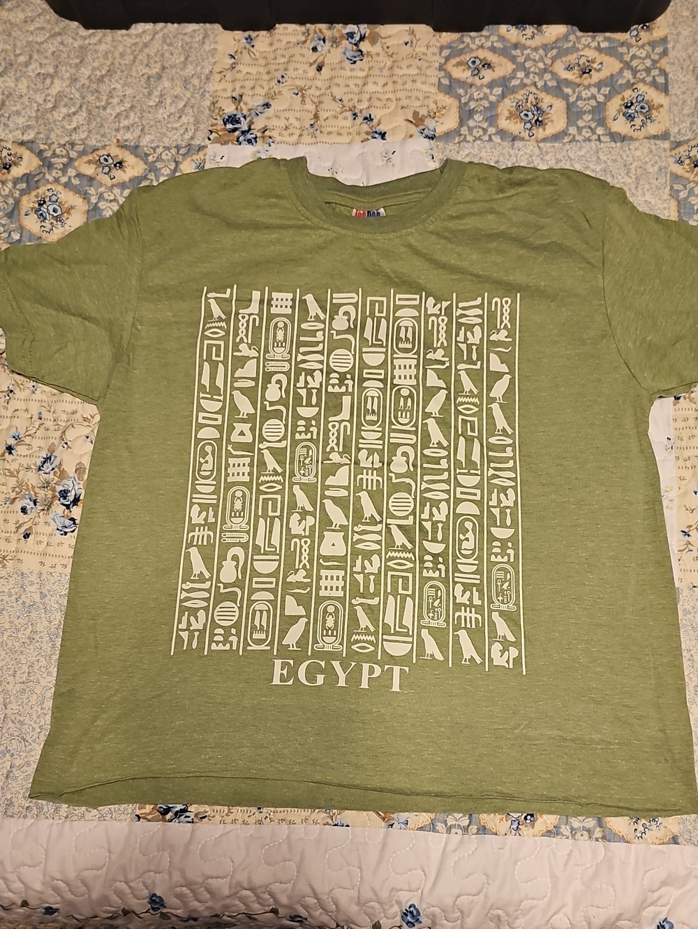 Kids Olive Green Egypt Hieroglyph Short Sleeve Tee